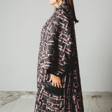 FUCHSIA JACQUARD BOMBER STYLE JACKET - REVERSIBLE IN BLACK VELVET FABRIC - CONTRASTING POCKETS