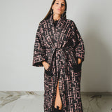 FUCHSIA JACQUARD BOMBER STYLE JACKET - REVERSIBLE IN BLACK VELVET FABRIC - CONTRASTING POCKETS