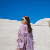 Long tailored kimono in black sequins with embroidered flowers