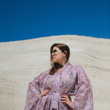 Long tailored kimono in black sequins with embroidered flowers