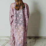 Long tailored kimono in black sequins with embroidered flowers