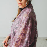 Long tailored kimono in black sequins with embroidered flowers