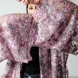 Long tailored kimono in black sequins with embroidered flowers