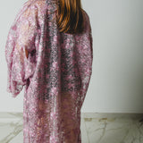 Long tailored kimono in black sequins with embroidered flowers