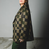 FUCHSIA JACQUARD BOMBER STYLE JACKET - REVERSIBLE IN BLACK VELVET FABRIC - CONTRASTING POCKETS