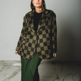 FUCHSIA JACQUARD BOMBER STYLE JACKET - REVERSIBLE IN BLACK VELVET FABRIC - CONTRASTING POCKETS