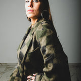 FUCHSIA JACQUARD BOMBER STYLE JACKET - REVERSIBLE IN BLACK VELVET FABRIC - CONTRASTING POCKETS