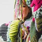 CARDIGAN PATCHWORK CON FRANGE MULTICOLORE VERDE/FUCSIA/LILLA - HANDMADE