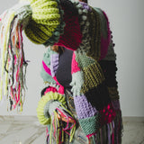 CARDIGAN PATCHWORK CON FRANGE MULTICOLORE VERDE/FUCSIA/LILLA - HANDMADE