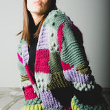 CARDIGAN PATCHWORK CON FRANGE MULTICOLORE VERDE/FUCSIA/LILLA - HANDMADE
