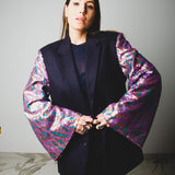 300 Vintage Upcycling Men's Jacket with Modified Sleeves in Purple Sequins