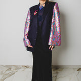 300 Vintage Upcycling Men's Jacket with Modified Sleeves in Purple Sequins
