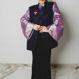 300 Vintage Upcycling Men's Jacket with Modified Sleeves in Purple Sequins