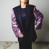 300 Vintage Upcycling Men's Jacket with Modified Sleeves in Purple Sequins