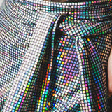 307  Gonna multiposizione MIRI in tessuto con paillettes piatte argento effetto strobo