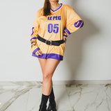 30 - T-Shirt Sportiva a Maniche Lunghe Gialla e Viola  Le Peg 05 con strass Tg L