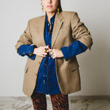 318 Beige checked jacket in pure virgin wool size 48 with rhinestone and colour illustration