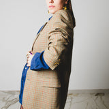 318 Beige checked jacket in pure virgin wool size 48 with rhinestone and colour illustration