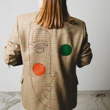 318 Beige checked jacket in pure virgin wool size 48 with rhinestone and colour illustration