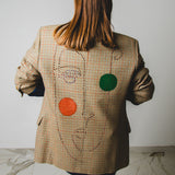 318 Beige checked jacket in pure virgin wool size 48 with rhinestone and colour illustration