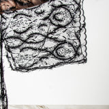 Long tailored kimono in black sequins with embroidered flowers