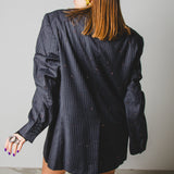 320 Grey pinstriped jacket Size 54 in pure virgin wool Cacharel with bronze rhinestones (100)