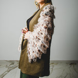 329 Green linen and viscose jacket Size 54 with gold rhinestones and animalier fringed sleeves