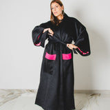 32 - KINTSUGI FUCHSIA | Cappotto Kimono in Lana con Inserti in Pelle Scamosciata
