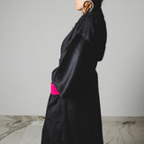 32 - KINTSUGI FUCHSIA | Cappotto Kimono in Lana con Inserti in Pelle Scamosciata