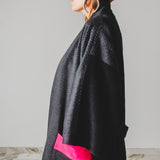32 - KINTSUGI FUCHSIA | Cappotto Kimono in Lana con Inserti in Pelle Scamosciata