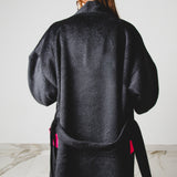 32 - KINTSUGI FUCHSIA | Cappotto Kimono in Lana con Inserti in Pelle Scamosciata