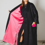 32 - KINTSUGI FUCHSIA | Cappotto Kimono in Lana con Inserti in Pelle Scamosciata