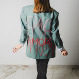 331 Green jacket size 48 in wool with 3D hand embroidery "CIAO AMORE"