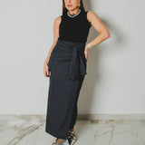 336 - Gonna Miri gessata blu in cotone Tg 1