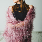 Long tailored kimono in black sequins with embroidered flowers