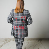 340 Black and white checked cotton jacket Size 40 hand embroidery "CIAO AMORE"