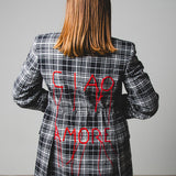 340 Black and white checked cotton jacket Size 40 hand embroidery "CIAO AMORE"