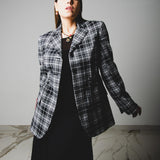 340 Black and white checked cotton jacket Size 40 hand embroidery "CIAO AMORE"