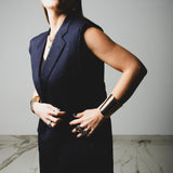 341 Gilet dal taglio maschile blu con strass lime in Lana Merinos Tg 54- taglio over