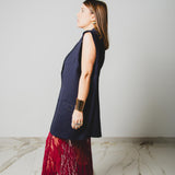 341 Gilet dal taglio maschile blu con strass lime in Lana Merinos Tg 54- taglio over