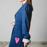 342 Men's cut jacket with hand painted hearts and rhinestones, blue checks Size 54 Zegna
