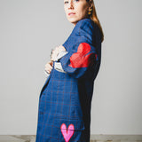 342 Men's cut jacket with hand painted hearts and rhinestones, blue checks Size 54 Zegna
