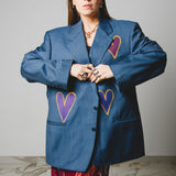 343 Men's cut jacket with hand painted hearts - Size 58 in pure virgin wool blue