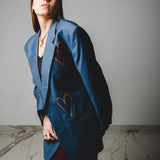 343 Men's cut jacket with hand painted hearts - Size 58 in pure virgin wool blue