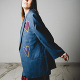 343 Men's cut jacket with hand painted hearts - Size 58 in pure virgin wool blue
