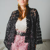 34 Kimono gioiello GUSTAVO sartoriale con rete ricamata e paillettes nera