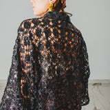 34 Kimono gioiello GUSTAVO sartoriale con rete ricamata e paillettes nera