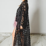 34 Kimono gioiello GUSTAVO sartoriale con rete ricamata e paillettes nera