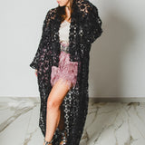 34 Kimono gioiello GUSTAVO sartoriale con rete ricamata e paillettes nera
