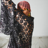 34 Kimono gioiello GUSTAVO sartoriale con rete ricamata e paillettes nera